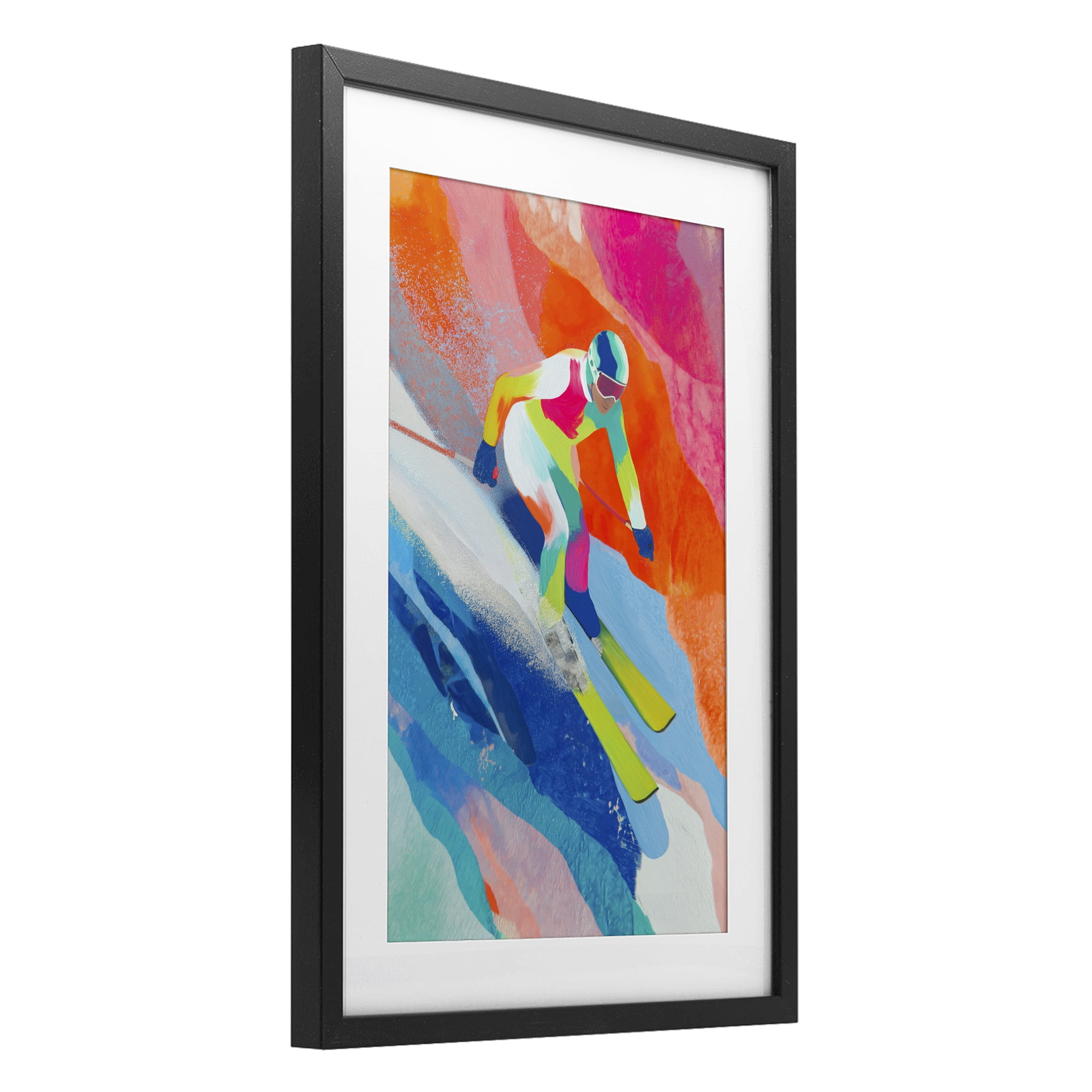Stupell Industries Skiing Down Neon Slopes Black Framed Print Under Glass, design by Chromatic Storm Studio