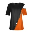 thumbnail image 5 of Royisotas Short Sleeve Plus Size Tops for Women Casual Summer Orange Shirts Cold Shoulder Color Block Button Crew Neck Womens T Shirts, 5 of 7