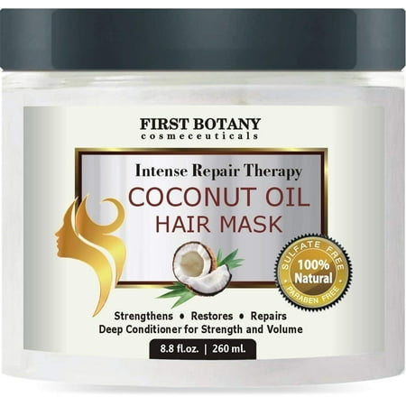Coconut Oil Hair Mask, 8.8 fl. oz. Restorative Hair Mask, Deep Conditioner for Damaged & Dry Hair, Heals & Restructures Hair Shaft & Growth, Nourishes Scalp, Removes Residue Buildup ..Sulfate (Best Way To Remove Product Buildup In Hair)