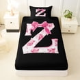 thumbnail image 4 of Erosebridal Pink Rose Letter Z Bow Twin Sheet Sets for Girls, Pink Bow Letter Bedding for Women, 3pcs, 4 of 6