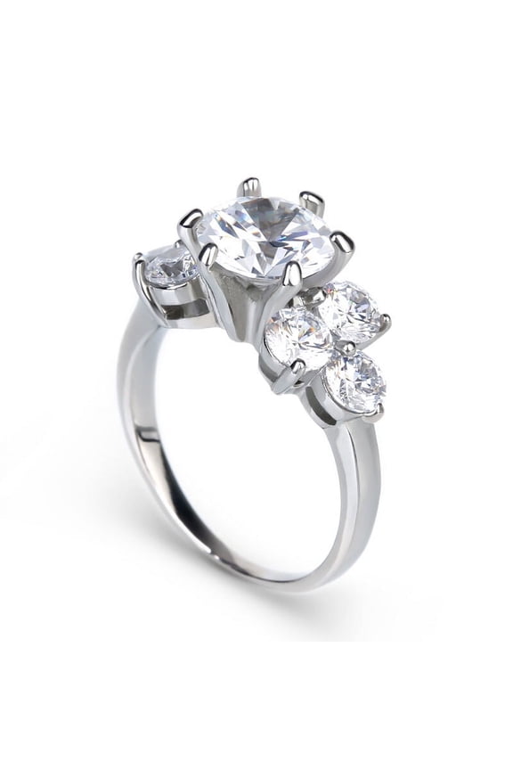 14K White Gold Plated Jewelry Collections for Women - 1.7 Ct Round Cut White Diamond Ring for Anniversary Gifts - Cluster Multi Stone Wedding Rings for Her - Bridal Engagement Rings