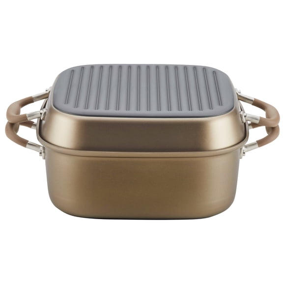 Anolon Advanced Nonstick 2-in-1 Deep Square Grill Pan and Roaster, 11-Inch, Umber