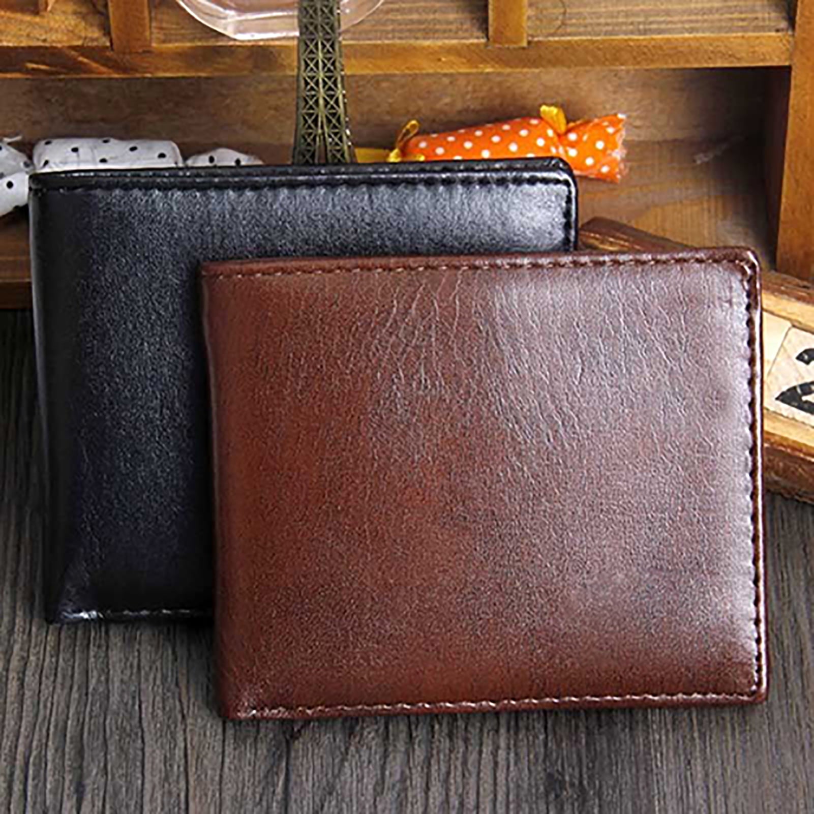 Men's Leather Small Wallet ID Credit Card holder Bifold Coin Purse Pocket Clip L