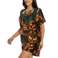 thumbnail image 3 of Womens Pajama Sets With Pocket, Halloween Doorstep Pumpkin Lounge Sets Short Sleeve Sleepwear PJ Sets for Women, 3 of 6