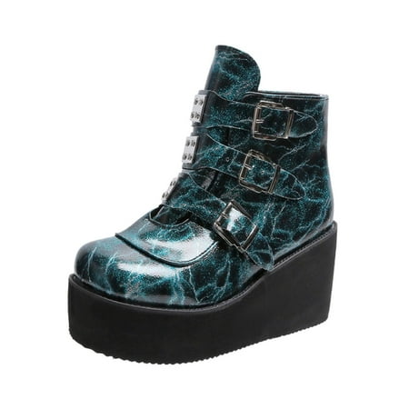 

Gothic Platform Ankle Boots for Womens US Buckle Boots Motorcycle Combat Boots Faux Leather Retro Fashion Ladies Casual Goth Punk Shoes Wedge Heel Ankle Boots Sale Clearance US Size 4 5 6 7 8 9