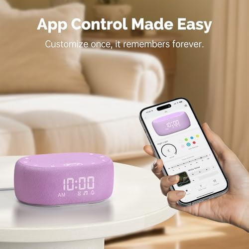 White Noise Sound Machine with Alarm Clock, Pink Noise Maker for Baby Adult Sleeping, 30 Soothing Sounds, Easy App Controlled, Dimmable 7-Color Night Light, Sleep Timer, 30 Volume Levels - Purple
