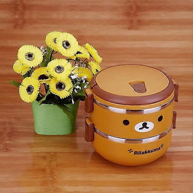 Lonchera térmica para niños de 2 capas, marrón, de acero inoxidable