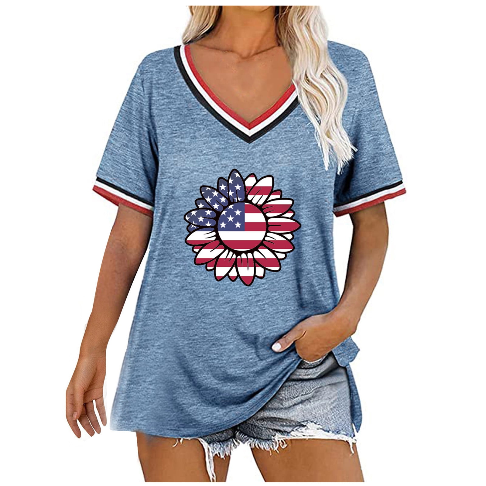 July Shirts Women American Flag Tshirts 