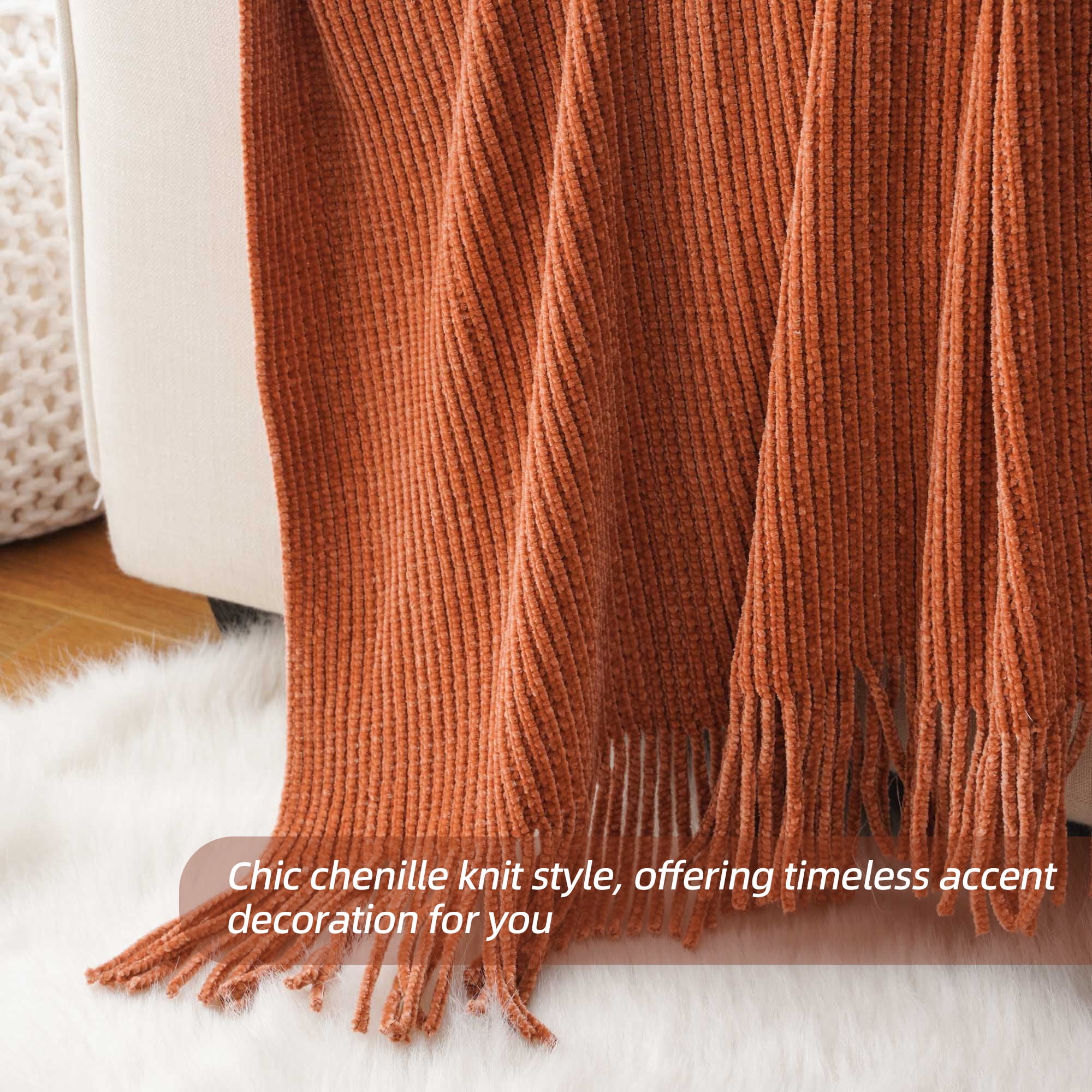 Battilo Rust Orange Throw Blanket for Couch Soft Chenille Knit Throws with Tassels for Home Decor Caramel Throws for Spring 50 x60 Walmart