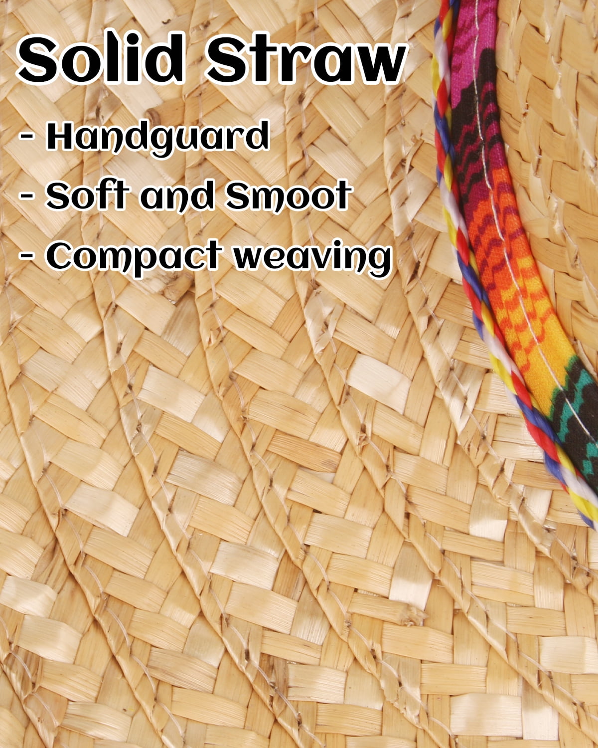 Gamexcel 18" Mexican Sombrero Hat, Natural Straw Wide Brim Fiesta Party Hat for Adults, Cinco de Mayo, Halloween, Sun Protection