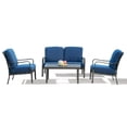 thumbnail image 3 of Domi Patio Conversation Set of 4, Cushioned Outdoor Furniture Sets with All Weather Galvanized Steel Frame (Spring Coil Seat Cushion) -Blue, 3 of 8