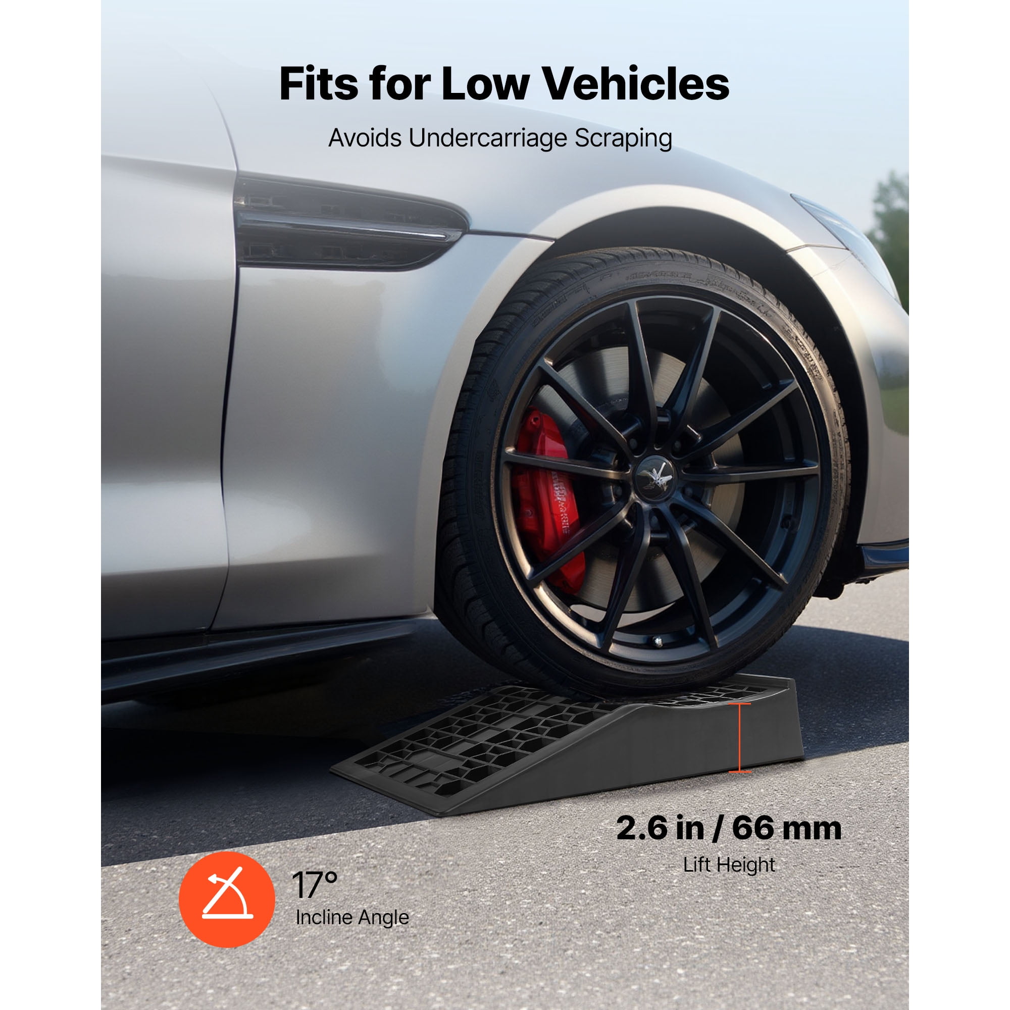 KFFKFF Car Ramps, Set of 2 with 20,000 lbs Load Capacity, 2.6-inch Lift Height, Portable Low-Profile Design for Garage Maintenance and Oil Changes, Durable for Low-Chassis Vehicles and Jack Support