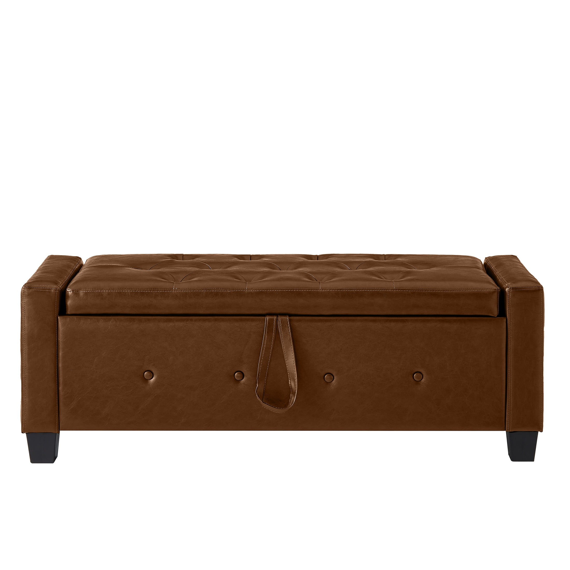 Aukfa 48" Storage Ottoman Bench with Safety Hinges, Upholstered Tufted Faux Leather Bench for Bedroom, Living Room & Entryway, Brown