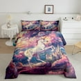 thumbnail image 2 of Unicorn Ensemble de Literie 3 Pcs Format Grand Ensemble de Douillette Unicorn 3D Violet Cheval de Rêve Ensemble de Douillette pour Enfants Joli Château Nuages Roses Ensemble de Couette Matelassée avec 2 Taies d'Oreiller (Étoiles Unicorn Réversible), 2 of 6