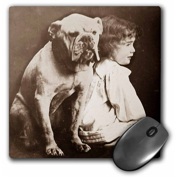 3dRose, Little Girl and her Pet Bulldog Antiqued, MousePad
