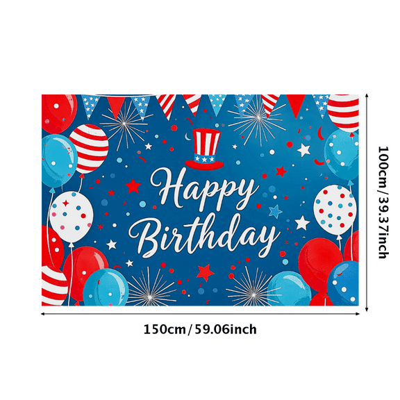 Happy Birthday Banner with Patriotic Elements Red White Blue Balloons Stars Fireworks Backdrop Party Decoration Photography Props Birthday Party Decor Background