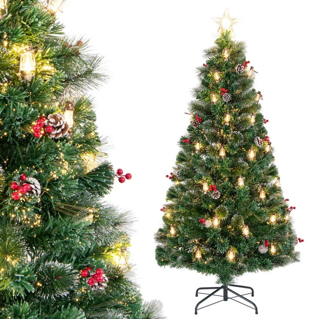Costway Árbol de Navidad artificial de 180 cm con 8 modos de iluminación, 64 luces LED cálidas