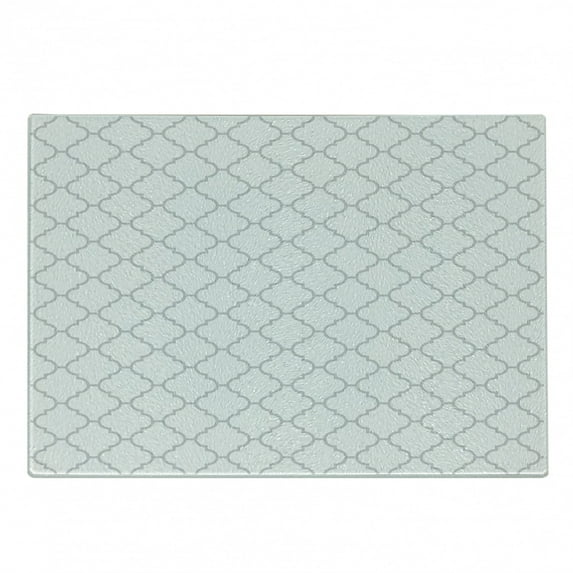 Grey Cutting Board, Simple Monochrome Patterns Geometric Linked Forms on Plain Background Modern, Decorative Tempered Glass Cutting and Serving Board, Small Size, White Grey, by Ambesonne