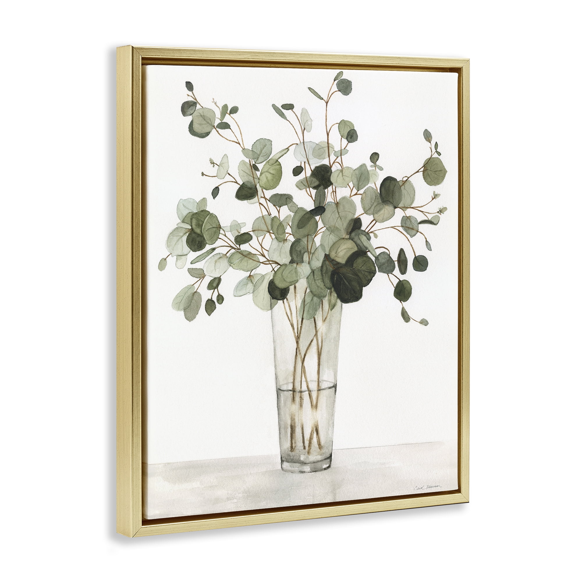 Stupell Industries Eucalyptus Herbs in Glass Floral Painting Gold Floater Framed Canvas Art Print Wall Art, 25 x 31