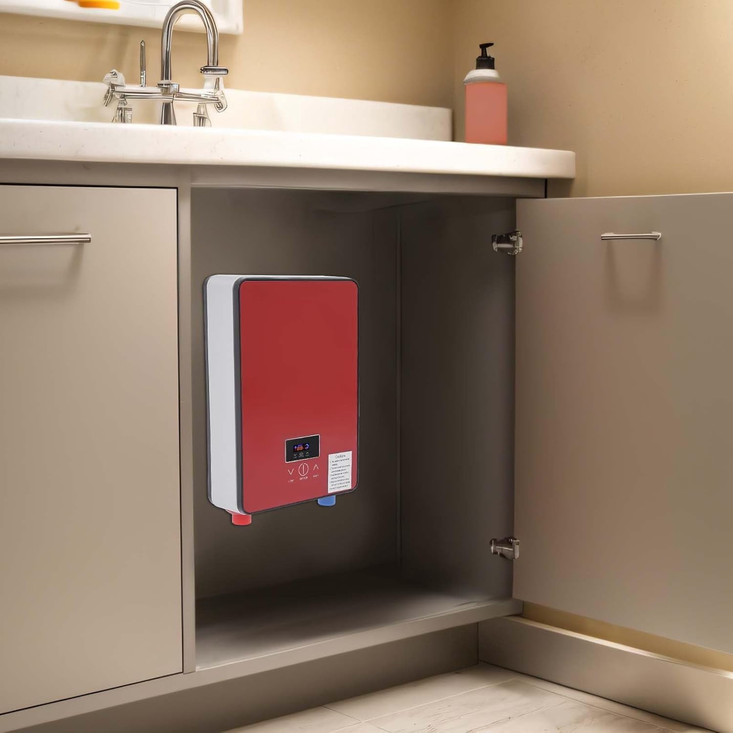Tankless Electric Hot Water Heater, 6500w Instant Water Heater, 220v Ac Wall-Mounted Bathrooms Stainless Steel Heating Element 0.6 Mpa Water Pressure Anti-Electric Leakage Boiler Shower System