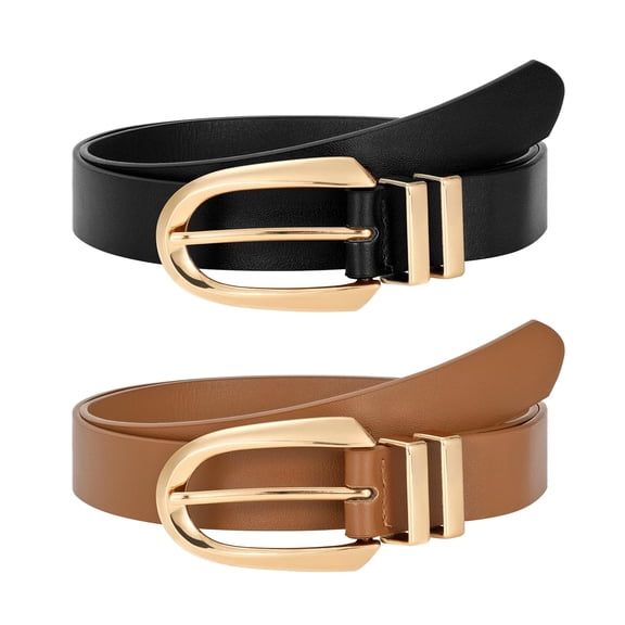 SUOSDEY Women's Leather Belts Ladies Casual Waist Belts for Jeans 2 Pack,Black Brown Belt