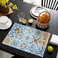 thumbnail image 3 of Blue Mediterranean Placemats Set of 6, Vintage Moroccan Tiles Texture Placemats for Dining Table, Place Mats for Kitchen Tabletop, Waterproof Wipeable Dining Table Mats Set, 3 of 9