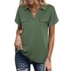 thumbnail image 2 of Top con cuello en V para mujer, elástico, suave, transpirable, Retro, moda clásica, cuello en V, Top informal holgado de manga corta para mujer, 2 of 6