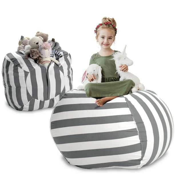 Creative Qt 38 Gray Striped Stuffed, Animal Bean Bag Chairs For Toddlers
