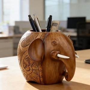 Éléphant porte stylo Résine Organisateur de bureau 2-in-1 Support téléphonique, Organisateur de bureau de créativité pour la décoration d'étude de bureau