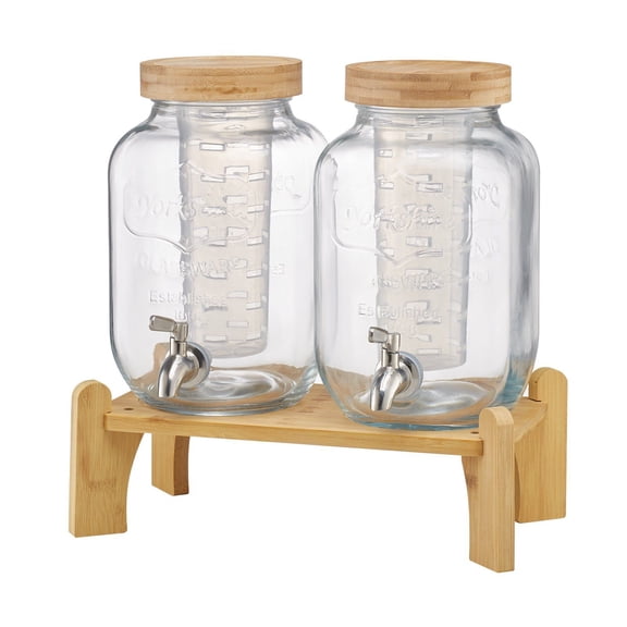 Beverage Dispenser 2 Gallon, Glass Drink Dispensers with Stand & Spigot (2 Pack) - Party Juice Dispenser for Iced Tea, Water