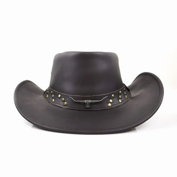 StellMan Real Leather Western Cowboy Hat for Men and Women – Handmade Australian Outback Style Hat with Bull Emblem