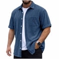 thumbnail image 3 of Vetsdori Corduroy Tops for Men Short Sleeve Big and Tall Summer Button up Pocket Casual Work Collar Stylish Mens Shirts Plain, 3 of 7