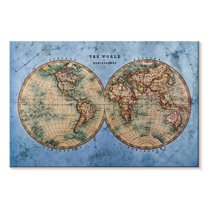 Elephant Stock Ocean Hemispheres Map Wall Art - Horizontal Canvas Wall Art - Living Room Wall Decor - Map Canvas - Beige And Blue Decor - 24" x 16"