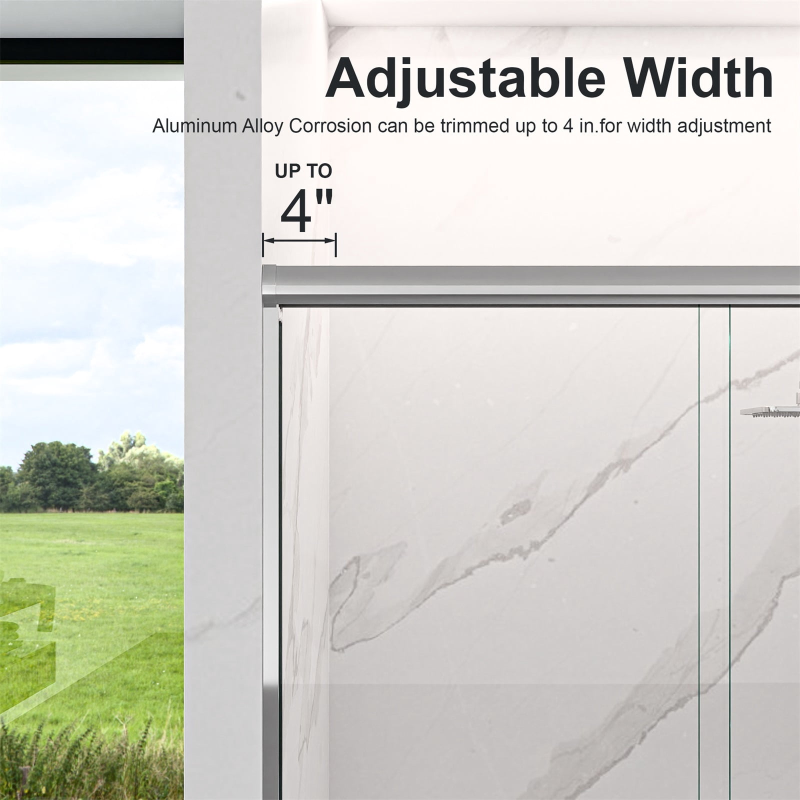 Hommoo 44"-48"W x 72"H Semi-Frameless Double Sliding Shower Door, Bypass Shower Door, 1/4" Thick SGCC Tempered Glass Door, Chrome