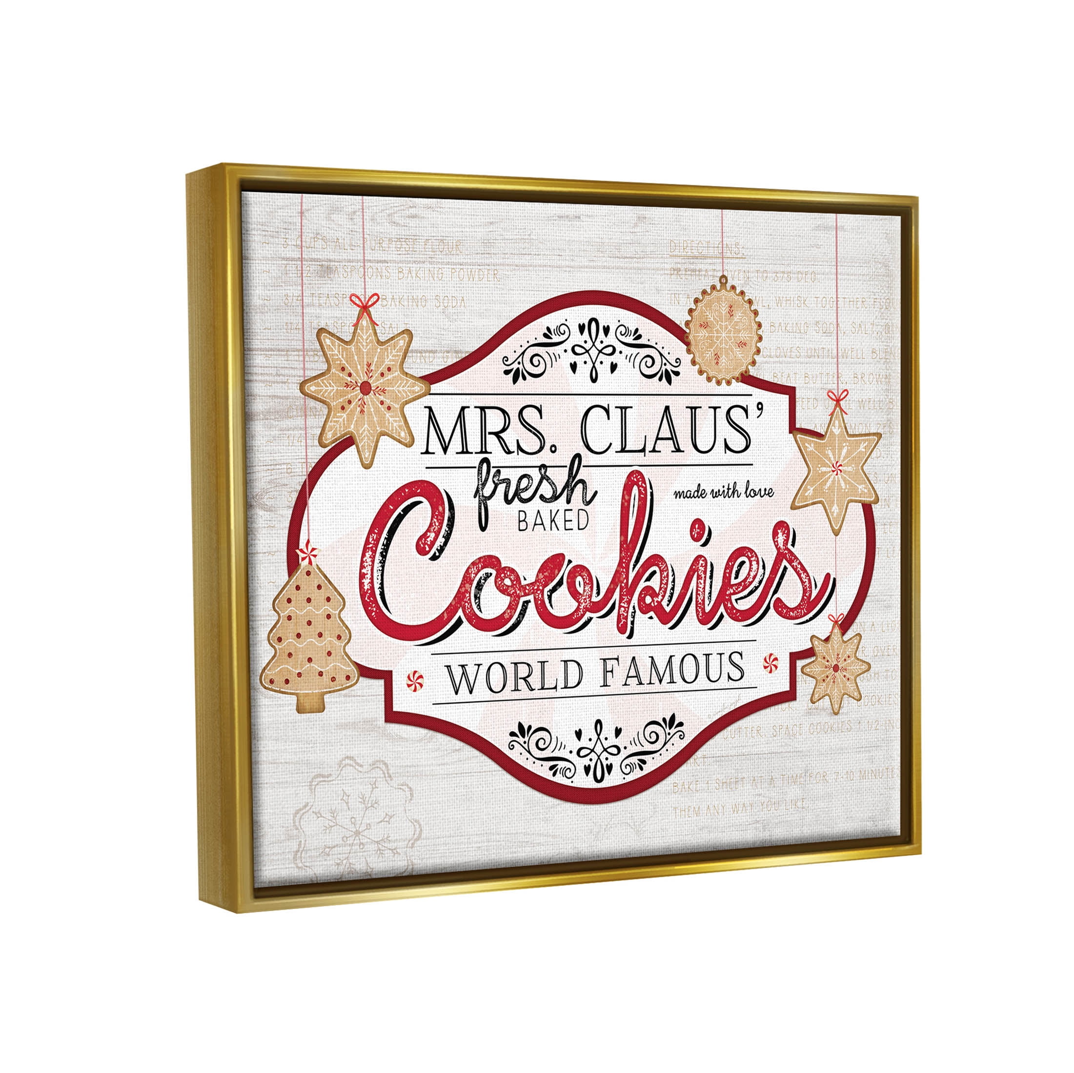 Stupell Industries Vintage Mrs. Claus Cookies Sign Graphic Art Metallic Gold Floating Framed Canvas Print Wall Art, Design by Jennifer Pugh
