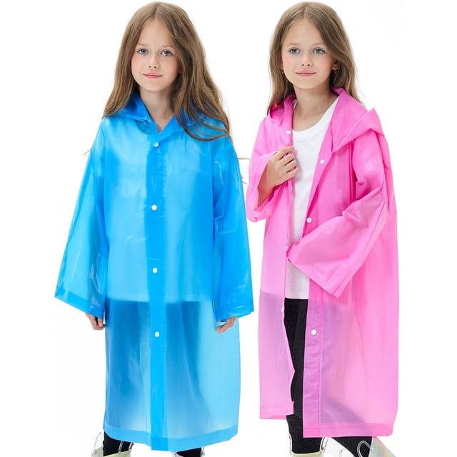Lot de 2 Imperméables pour Enfants Réutilisables, Ponchos de Pluie en EVA Manteau de Pluie d'Urgence pour Enfants