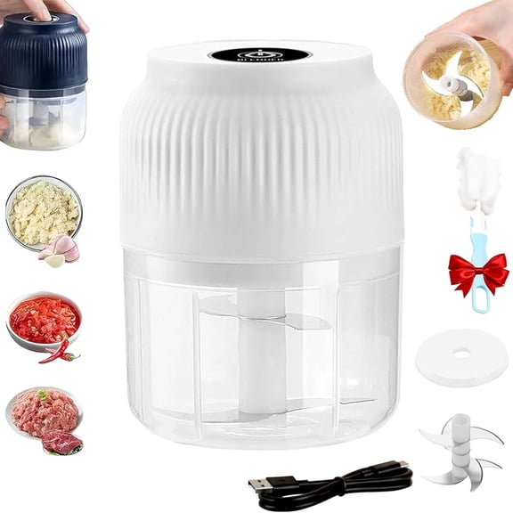 Rechargeable Electric Garlic Crusher, Mini Food Chopper with Stainless Steel Blades, One-Button Portable Garlic Mincer for Onion Ginger Chili, Compact Food Processor