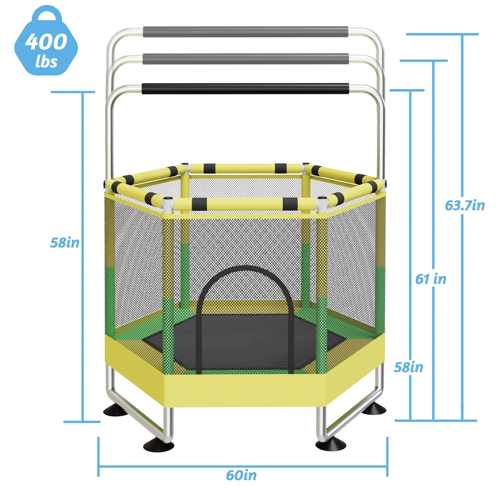 G TALECO GEAR Trampoline for Kids, Toddler Trampoline with Adjustable Gymnastics Bar & Toys, Indoor & Outdoor Hexagon Small  60'' Trampoline Gift for Boys & Girls,  400lbs, Yellow & Green