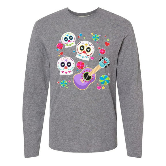 Inktastic Day of the Dead Owl Sugar Skulls and Guitar Long Sleeve T-Shirt
