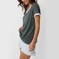 thumbnail image 5 of AherBiu Short Sleeve Tops for Women Color Blocked V Neck Summer Tees Stretch Comfy Basic Top Tshirt Blouse, 5 of 7