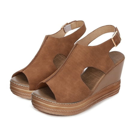 

MIASHUI shoes for women Women s Ladies Fashion Solid Wedges Casual Buckle Strap Roman Shoes Sandals