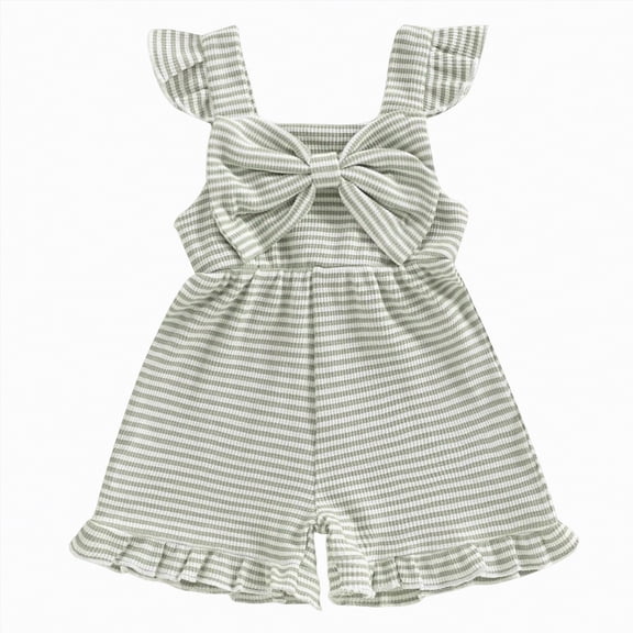 CAICJ98 Toddler Baby Summer Clothes Cute Bow Sleeveless Romper Striped One Piece Jumpsuit Shorts Overalls Outfits (12-18 Months,Light Green)