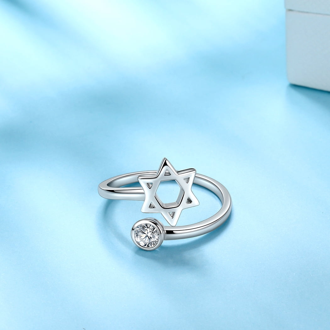 925 Sterling Silver Star of David Ring CZ Adjustable Women Men Magen David Star Judaic Jewelry Gifts