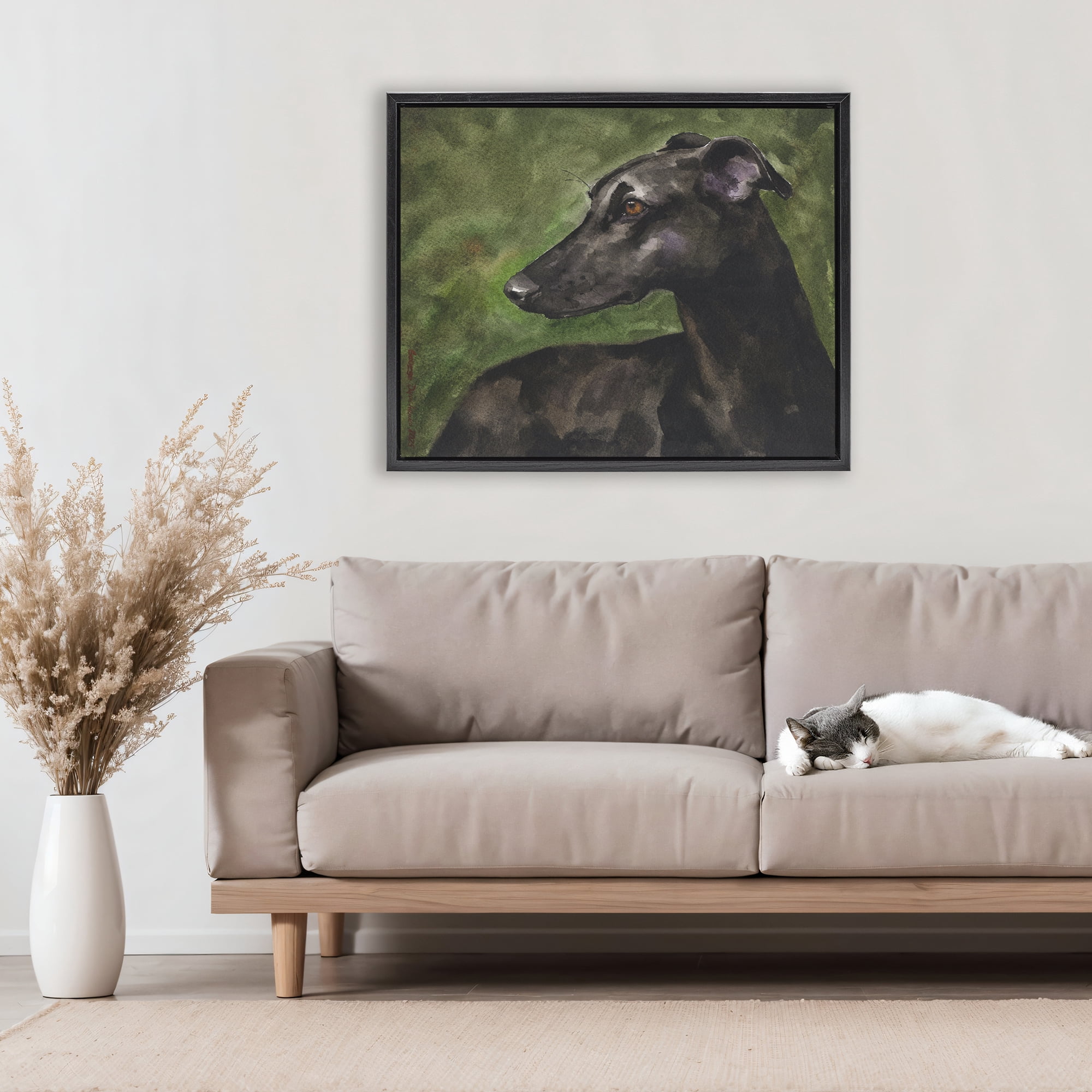Stupell Industries Black Greyhound Portrait Black Framed Floater Canvas Wall Art, design by George Dyachenko