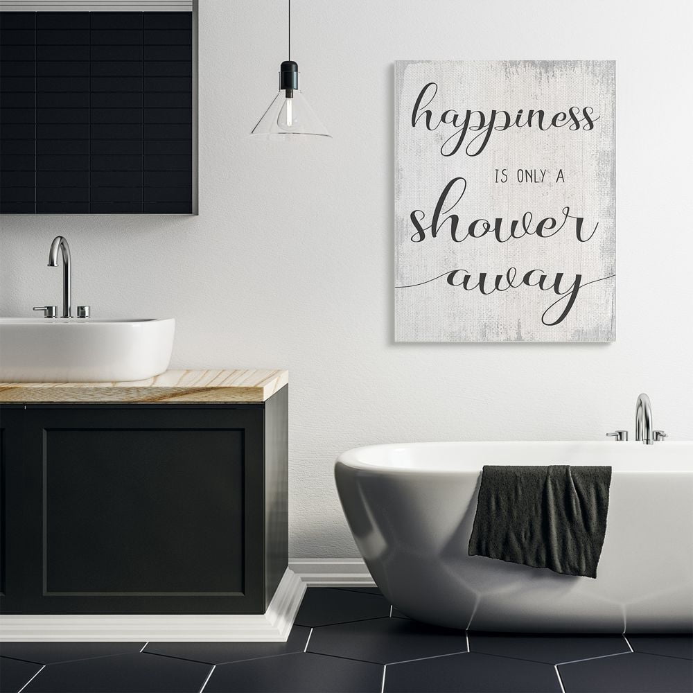 Stupell Industries Happiness is a Shower Away Rustic Bathroom Sign Designed by Daphne Polselli