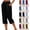 1-Black, variant on Womens Capri Pants Casual Summer Stretch Linen Button Elastic Waist Straight Pants,M,2-Light Blue