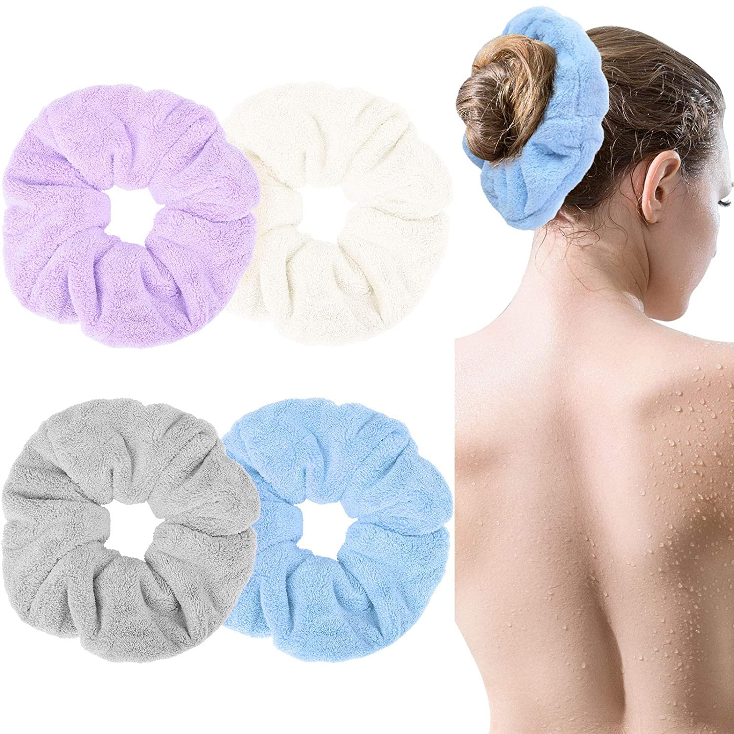 4 Pieces Large Microfiber Scrunchies Drying Scrunchies Wet Hair