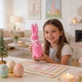 thumbnail image 5 of Flocked Easter Bunny Decor, 13.78in Rabbit Figurine with Bow Tie, Spring Shelf & Desk Ornament for Home (Pink), 5 of 7