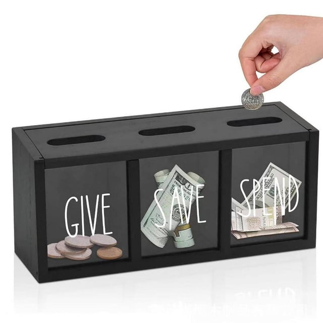 Madera Piggy Bank Money Bank Desktop Collection Collection Container Contenedor de dormitorio Dormo Festival Caja de almacenamiento de regalos Caja de Negro
