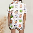 thumbnail image 6 of Comfy Pajamas for Women Set Halloween Graphic Print Button V Neck Shorts Sleeve Sleepwear Loose Fit Lightweight 2 Piece Outfits Loungewear Sets, 6 of 6